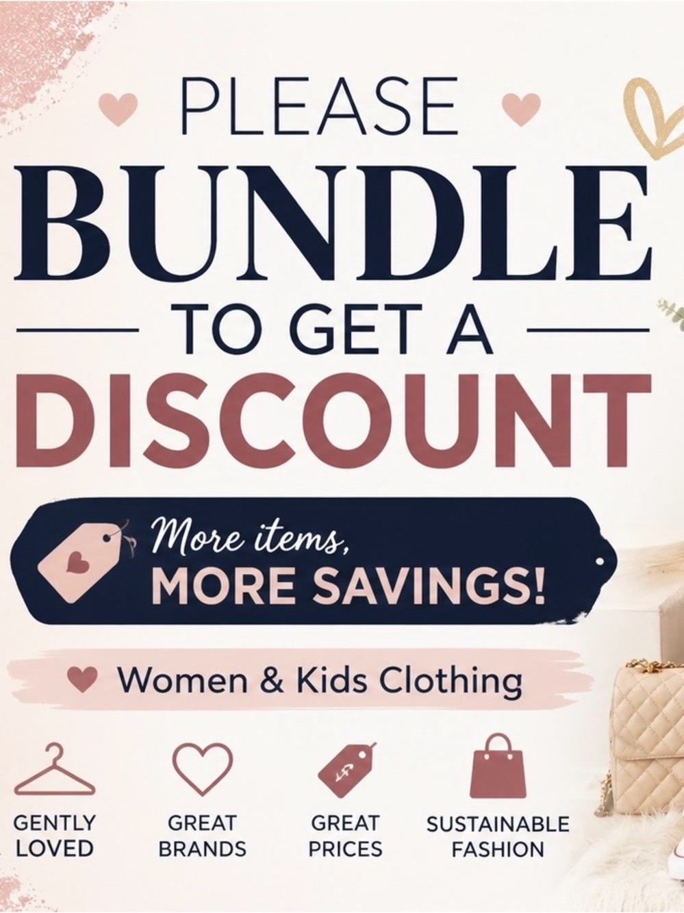 Bundle Discount Promo Sign - Pink & Navy Text Graphic